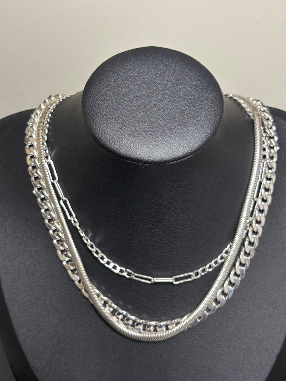 Layered Silver-Tone Mixed Cuban Snake Chain Necklace